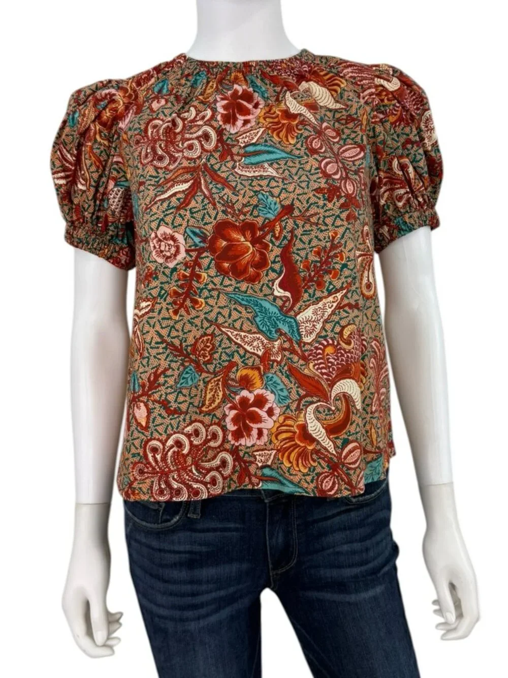 ULLA JOHNSON Evelyn Floral Print Puff Sleeve Top Size 2 K0894
